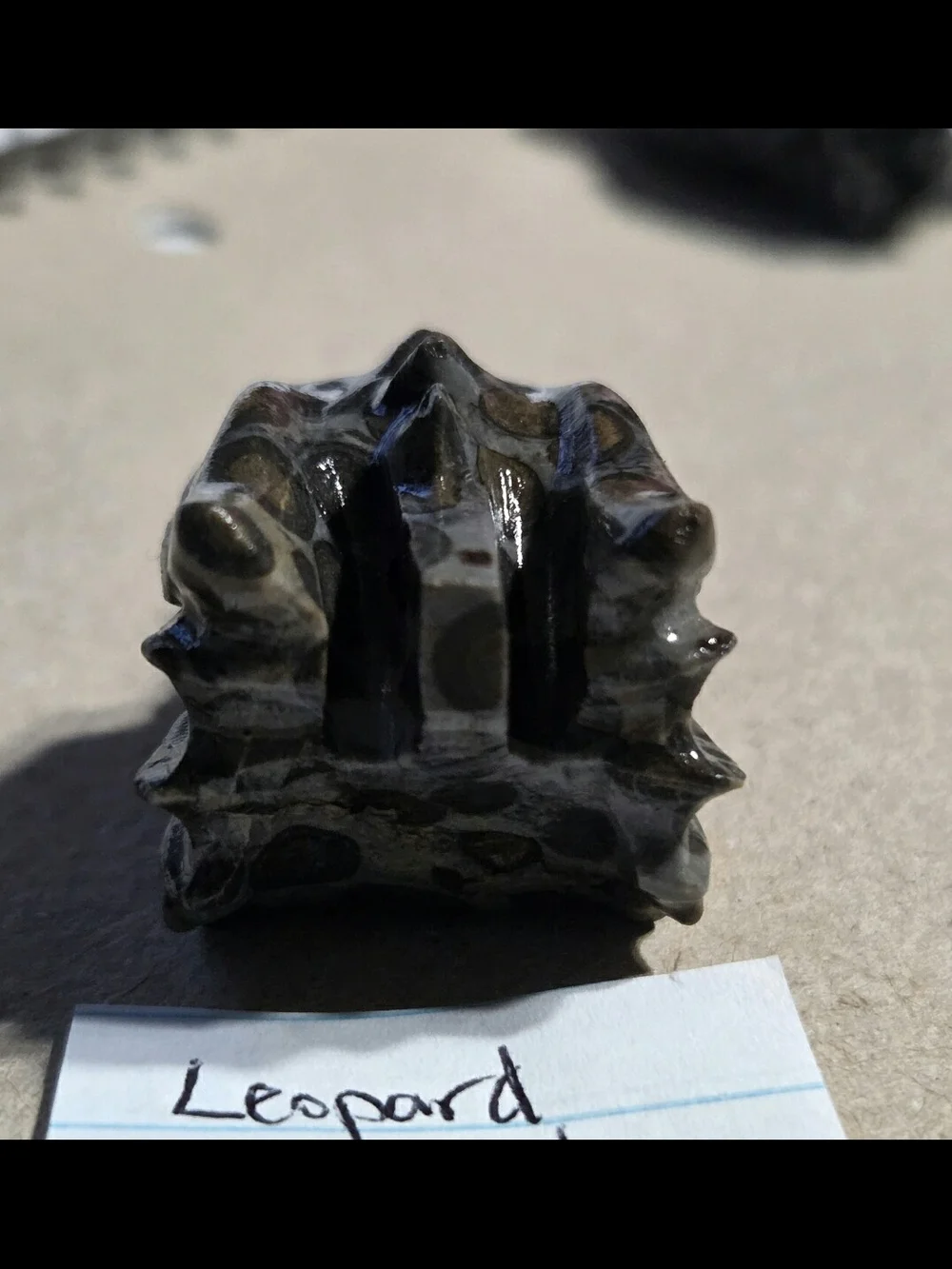 Detailed Leopard Skin Jasper Crystal Carved Dragon Head Stone Sculpture Decor